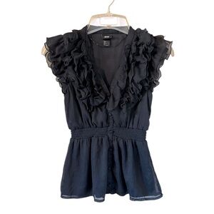 H&M Women’s Ruffle Vneck Black Blouse Color Blouse Size 4